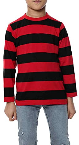 Unisex Long Sleeve Red and Black Striped T Shirt Kids Fashion Parties Fancy Tee Top T-Shirt Jumper