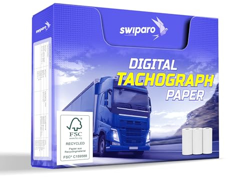SWIPARO - Zertifizierte Tachorollen - Tachographenpapier - Thermopapier für sämtliche digitalen LKW-Tachographen/Fahrtenschreiber - 57/8 mm (3 Rollen)