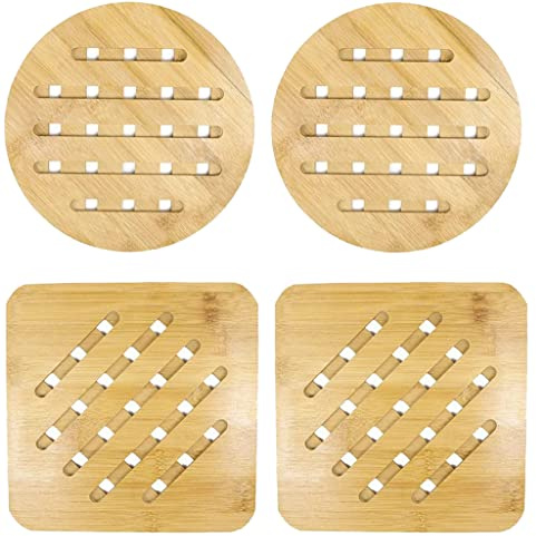 4 pezzi Sotto Pentola Bambù，Sottobicchieri di Bambù，per Cucina Piatti Caldi, pentole e padelle.