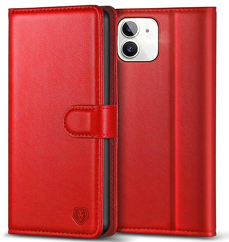 Kuafcase Compatible for iPhone 12/12 Pro Case with 4 Card Slots Magnetic Closure Kickstand Shockproof Protective Phone Case Compatible for iPhone 12/12 Pro - Red
