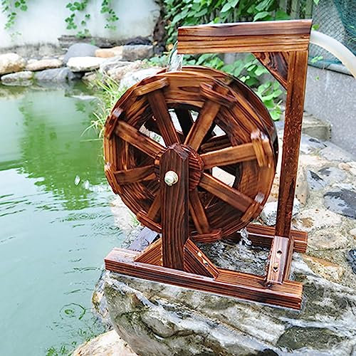 Hölzerner Wasserrad-Brunnen,Vintage-Wasserfall-Brunnen für den Außenbereich, Innenbereich, Balkon, dekorativer Feng-Shui-Räder-Brunnen, Hof, dekorativ, mit Ständer, für Garten, Terrasse, Teich, Pool (