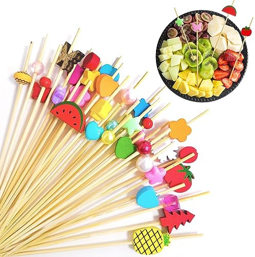 200 Piezas Palillos para Aperitivos Pinchos de Madera Brochetas de Cóctel Adecuado para La Decoración de Alimentos y Bebidas