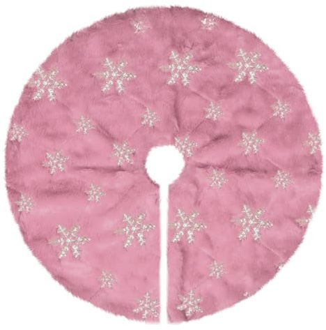 Weihnachtsbaumrock zum Valentinstag Klein Rosa, 60cm Mini Tannenbaum Decke Kunstfell, Christbaumdecke mit silberner Schneeflocken Paillettenstickerei, für Valentinstag für Tisch Mini Weihnachtsbaum