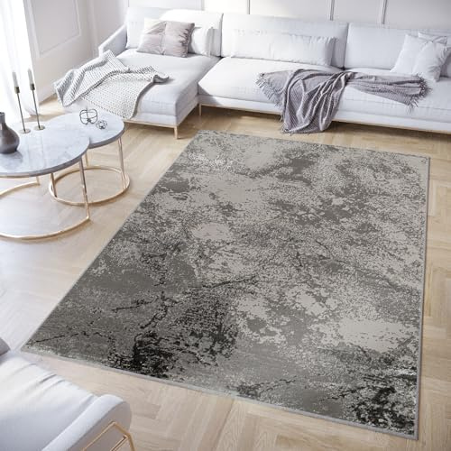 TAPISO Crystal Teppich Kurzflor Glänzend Schwarz Marmoreffekt 200 x 300 cm | 3D Effekt Wohnzimmer Schlafzimmer Modern Design OEKO-TEX