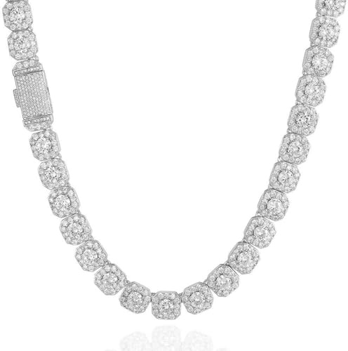 ICEDIAMOND 18K Iced Out 12mm Square Cluster CZ Diamanten Tennis Link Chain Halskette, vergoldete Hip Hop Charm Schmuck für Unisex