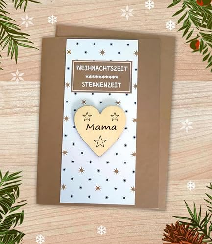 Weihnachtskarte mit Namen personalisiert Weihnachten Herz aus Holz