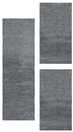 Carpetsale24 Bettumrandung Schlafzimmer 3 teilig Hochflor Teppich Hellgrau Bettvorleger Schlafzimmer Bettset: 2 St. 60x110 cm | 1 St. 80x150 cm - Einfarbiger 50 mm Flauschiger Teppich Läufer Set