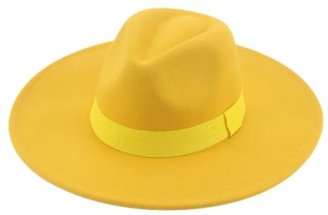 Suwequest Fedora-Hüte für Damen, breite Krempe, Filzhut, Hochzeit, Herrenhut, 95 cm, Gelb, 56-58cm(adults)