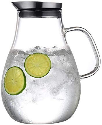 2,5 l Glaskrug mit Deckel,Wasserkaraffenkrug für heißes/kaltes Wasser,hitzebeständiger Borosilikatglaskrug,Wasserspender,tropffreier Glaskrug,Getränkekrug für hausgemachten Eistee und Saft (2500 ml)