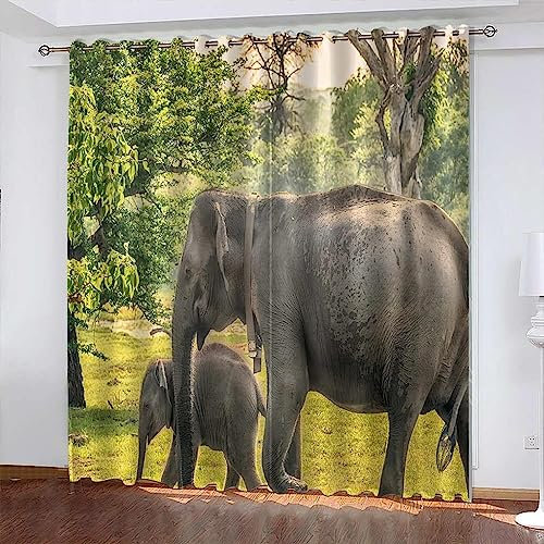Vorhang, Kinderzimmer, 3Dtierischer Elefant 170 X 200 cm Kindervorhänge Mit Ösen, Polyestervorhänge, Wärmeschutzvorhang, Blickdichter Vorhang Mit Ösen, Kindervorhänge Für Wohnzimmer, Schlafz -8X7R/L1