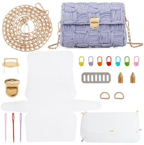WADORN DIY Stricken Häkeln Taschen Kit, Acrylgarne Weben Tasche Herstellung Materialien Blank Mesh Kunststoff Leinwand Blätter für Stickerei Kreuzstich DIY Frauen Handgemachte Tasche Herstellung