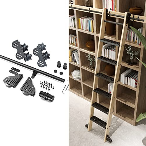 Rollschienen-Hardware für langlebige, einziehbare Schiebeleiter, Bibliothek – Bodenrollen-Set, Rundrohr, mobile Leiterschiene, 1 m - 6 m