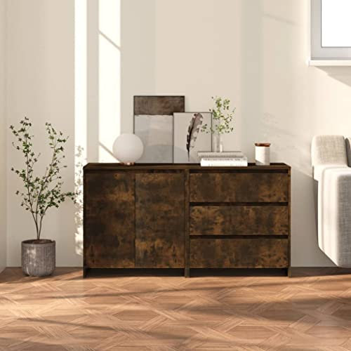 HETFTJN 2-TLG. Sideboard, Küchenunterschrank Wäscheschrank Bücherregal Apothekerschrank Geeignet für Dorm Schlafzimmer Wohnzimmer Küchenzeile Räuchereiche Holzwerkstoff