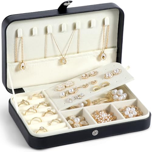 Schmuckkästchen,PU-Leder Schmuckaufbewahrung,Schmuckkasten klein,Schmuckschatulle für Damen Mädchen,Schmuckbox für Ringe Ohrringe Armbänder,Damen Frauen Geschenk(Schwarz)