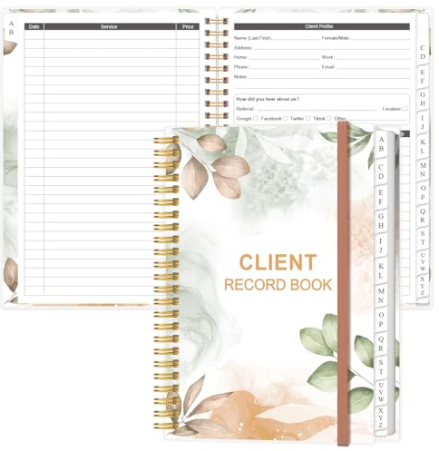 Client Record Book - Hair Stylist Client Profile Book-Binder and Client Record Cards with A-Z Alphabetical Tabs for Salons, Hair Stylist, Nail, Small Business, Rose Leaf