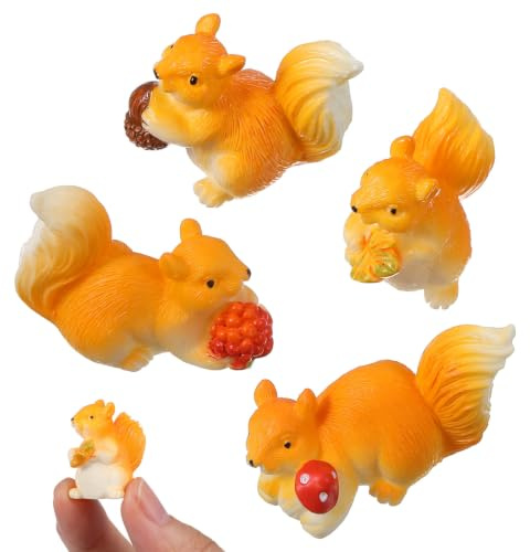 MOBUTOFU 4 Stücke Harz Eichhörnchen Skulptur Mini Eichhörnchen Figurine Set Tier Modell für Garten Decor