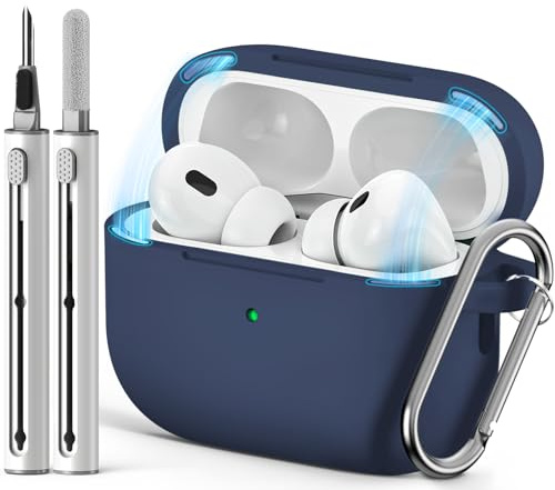 Inesore Compatible with AirPods Pro 2nd/1st Case with Cleaning Kit, Silicone Protective Case Cover for Apple Air Pods Pro(2019/2022/2023), Magnetic Lid Lock Design - Navy Blue