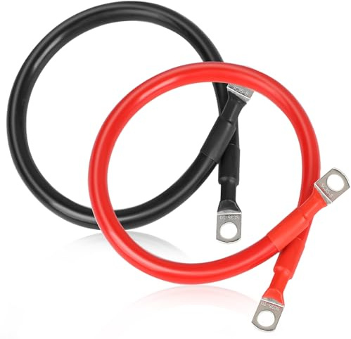 SWAWIS 2 Pièces Cable Batterie Voiture M8 50cm 35mm² 12V/24V | Liaison de masse avec bornes annulaires, lot noir + rouge, pour moto, installation solaire et véhicule, connexion stable