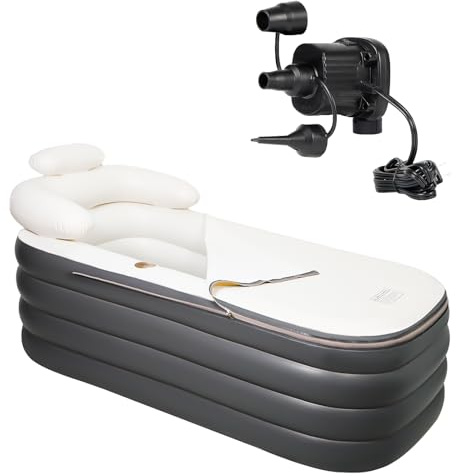Crossing King Inflatable Bathtub, Portable Bathtub Adult with Electric Air Pump, Freestanding Foldable Spa Tub with Backrest Cup Holder for Indoor Outdoor, Easy to Inflate＆Drain (Gray)