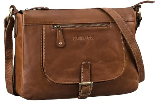 STILORD Odette Leder Handtasche Damen Umhängetasche Vintage Tasche Crossbody Bag Schultertaschen Retro Umhängetasche Frauen Ledertasche Farbe:Mocca - Dunkelbraun
