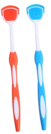 Pulitore Lingua in Nano Plastica Blu 2 Pezzi per Igiene Orale | Set Riutilizzabile, Micro Setole Ultra Morbide, Rimuove Residui e Aiuta a Eliminare L'alito Cattivo
