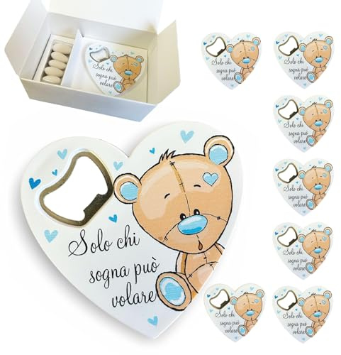 Regalami.shop set 8 bomboniere apribottiglia Battesimo Bimbo con scatola, confetti, nastro, e biggliettini (10)
