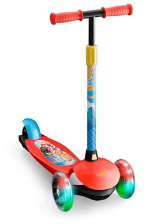 Deqube 914D00184 Trottinette pour Enfant Hot Wheels 3 Roues réglables avec Frein arrière Pliable et Facile à Transporter