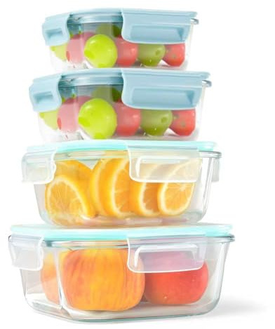 KIANGKIANG Premium Meal Prep Boxen Glasbehälter mit Deckel Frischhaltedosen – Langlebiges Dichtungsdesign für zuverlässige Frischehaltefunktion (Blau, 320+520+800+1200ML)
