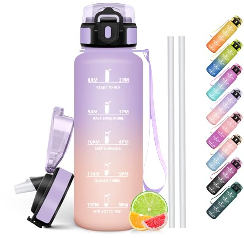 HoneyHolly Trinkflasche 1500ML, BPA-Frei, Trinkflasche Kohlensäure Geeignet, Wasserflasche Auslaufsicher, Sportflasche mit Strohhalm, Water Bottle für Outdoor, Wandern, Fitness, Radfahren