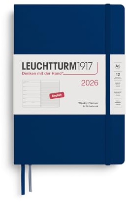 LEUCHTTURM1917 372661 Veckokalender och anteckningsbok medium (A5) 2026, marinblå, engelska