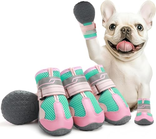 Aokown Hundeschuhe für große Hunde, rutschfeste Hundestiefel für den Winter, Schnee, heißen Bürgersteig, Hundeschuhe und Pfotenschutz, Rosa, Größe 40