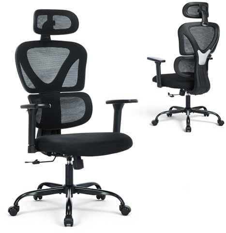COLAMY Ergonomischer Bürostuhl – Bequemer Schreibtischstuhl mit 9,5 cm Sitzpolster, 3D-Armlehnen, Verstellbarer Kopfstütze, für Büro, Homeoffice & Studium, Schwarz