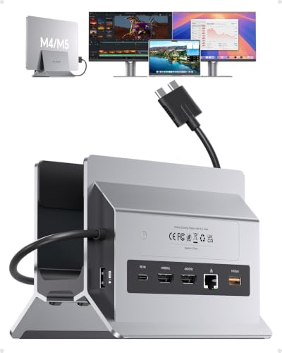 MacBook Docking Station Dual Monitor, Dual-USB C Laptop Docking Station avec 2 Ports HDMI 4K à 60 Hz, USB-A/C 10 Gbit/s, PD, Ethernet, SSD-Slot et Support Vertical pour MacBook Pro Air M3 M4 M5