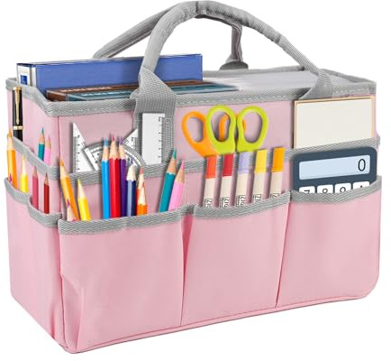 Basteltasche, Bastelorganizer Tragetasche, Handarbeitstasche Großer Kunstaufbewahrungs Caddy mit Externe Steckplätze, Stricktasche für Unterwegs Nähtasche für Kunst, Scrapbooking, Bürobedarf (Rosa)