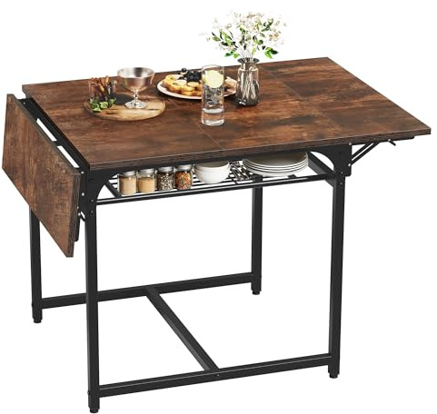 YITAHOME Esstisch Klapptisch ausziehbar 120x80cm Rustikal Braun mit Regal | Klappbarer Ausziehtisch mit Lageregal und 4 verstellbaren Füßen, 2-6 Personen, 120x80cm Holz