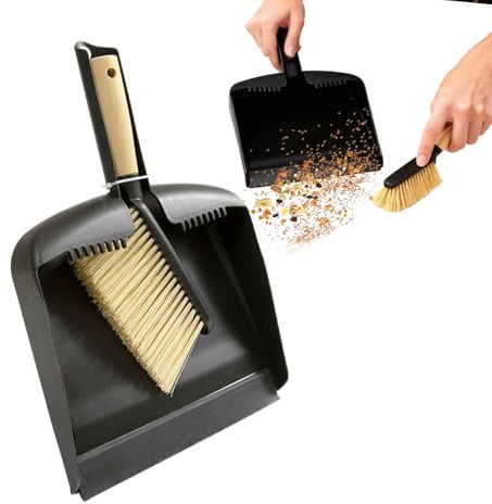 Escoba y recogedor - Mango de Madera con cerdas densas, Escoba y recogedor para Limpieza de Escritorio | para Dormitorio, salón, Cocina, mostrador, Migas, para Mascotas