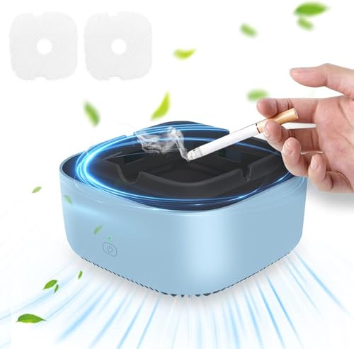 Posacenere Scarico Fumo, Posacenere Purificatore d'aria con 2 Pastiglie Filtranti di Ricambio, Aspirazione Surround a 360 Gradi con Ioni Negativi, Funzione Timer di Autospegnimento, per Casa