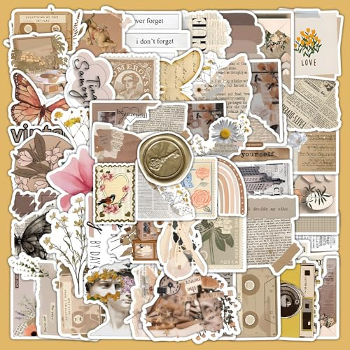 120Pcs Vintage Floral Stickers, Waterproof Fade Resistant Vinyl Decals, No Residue Botanical Retro Aesthetic Stickers for Scrapbook, Journal, Water Bottle & DIY Crafts Gift