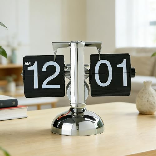 Bcuuozeeing Flip Uhr Retro, Flip Schreibtischuhr, Schreibtischuhr Vintage Design, Automatisches Drehen Retro Digital Flip Down Uhr, Automatische Tischuhr für Zuhause Büro, Wohnzimmer (Schwarz)