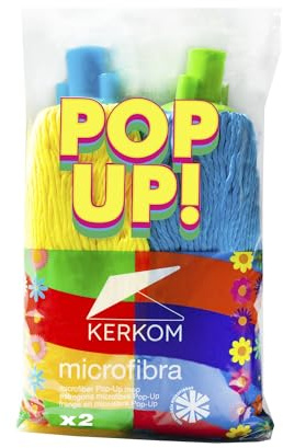 KERKOM Duplo Fregona Microfibra Pop-UP | Tecnología de Filamentos Expansivos | Alta Absorción y Escurrido Fácil | Limpieza sin Huellas | Rosca Universal