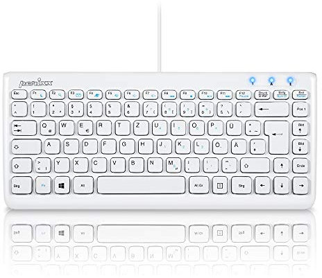 Perixx PERIBOARD-407W DE, Mini Tastatur - USB - 320x140x14mm Abmessung - Klavierlack Weiss - QWERTZ DE Layout