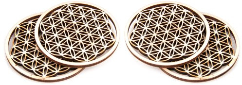 Berk EN-070-P4 Meditations-Zubehör, 4 x Blume des Lebens aus Holz 6 cm
