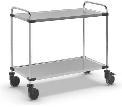 kaiserkraft | Servierwagen aus Edelstahl | mit 2 Etagen | LxBxH 1070 x 570 x 950 mm | montiert