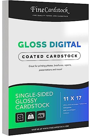 Single-Sided Heavyweight Gloss Digital Cardstock – Perfect for Color Laser Printing, Design Proposals, Flyers, Brochures | 11 x 17 | 80lb Cover | Acid Free, Glossy Coated on 1 Side | 50 Sheets