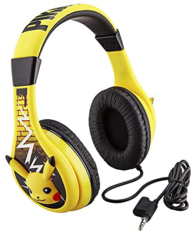 eKids Pokemon Pikachu Wired Kids Headphones, Adjustable, Stereo Sound, 3.5Mm Jack, Tangle-Free, Volume Control, Children's Headband On Ear for School Home, Travel