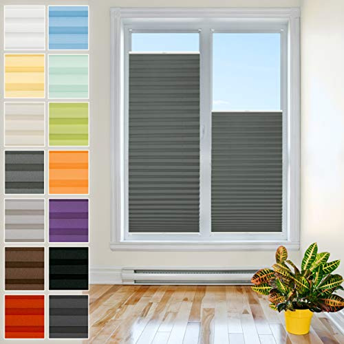 Estor plisado con taladrado – Estor plisado premium con tejido Pearl | Protección visual y protección solar para ventanas | Estor plisado | Estor plegable | Grafito | 30 x 200 cm