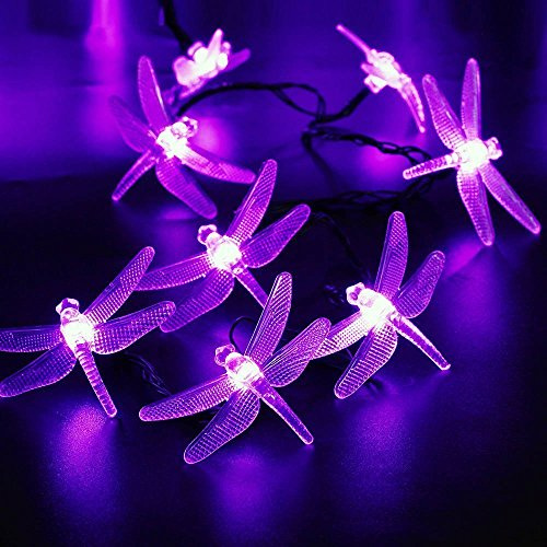 Dragonfly Lights, EONANT 20FT/6M 30 LED Solar String Lights with 2 Modes Lights Waterproof for Outdoor, Garden, Christmas Decorations (Purple)