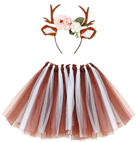W WIDMANN MILANO Party Fashion - Reh Kostüm Damen | 2-teilig mit Tutu und Rentier Haarreif für Karneval, Weihnachten und Mottoparty
