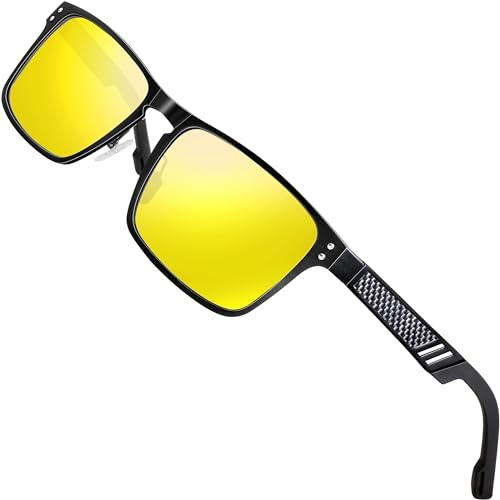 ATTCL Lunettes Conduite de Nuit Homme - Lunette Jaune Rectangulaire AL-MG Métal Ultra Léger Anti-éblouissement Vision Nocturne 6500 yeshi
