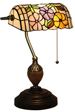 Tiffany Style Banker Table Lamp Antique Stained Glass Desk Lamp Light for Study Room Bedside Night Lighting with Zinc Alloy Base,(27 * 39cm),A
